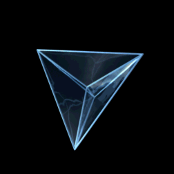 An animated 3D projection of the 5-cell (the four-dimensional hypertetrahedron) turning in space, its vertices and edges continually trading places as it rotates through the fourth dimension