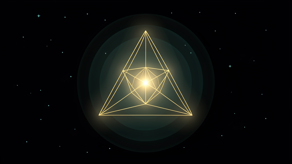 The hypertetrahedron — a four-dimensional simplex as gold wireframe on black, four outer vertices and a brighter fifth vertex at the center