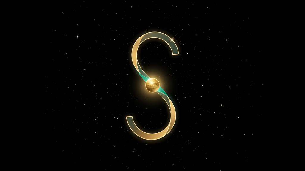 A luminous gold retrograde loop tracing back on itself against a field of faint stars