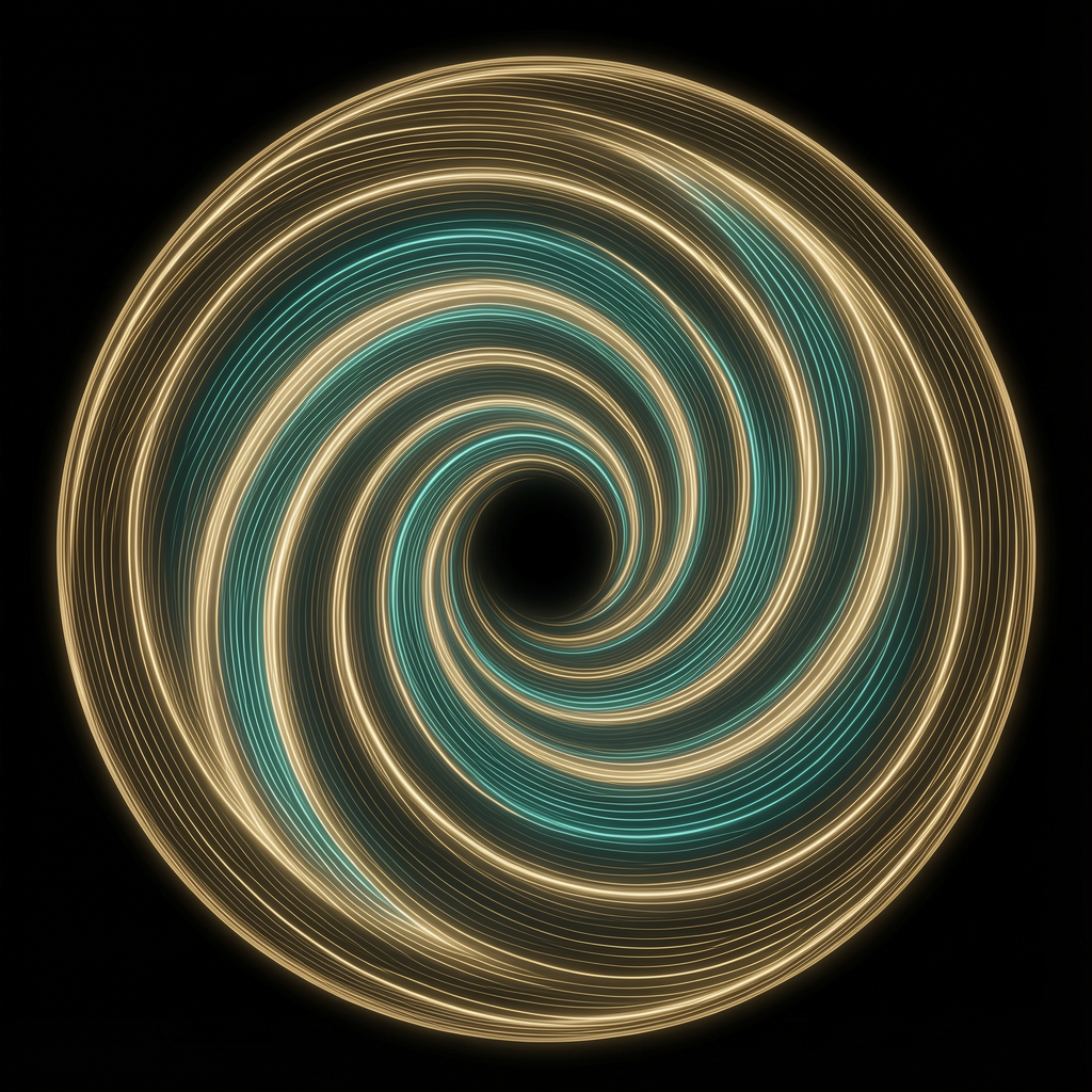 An interference-field disc spiralling around a dark still center — a vortex