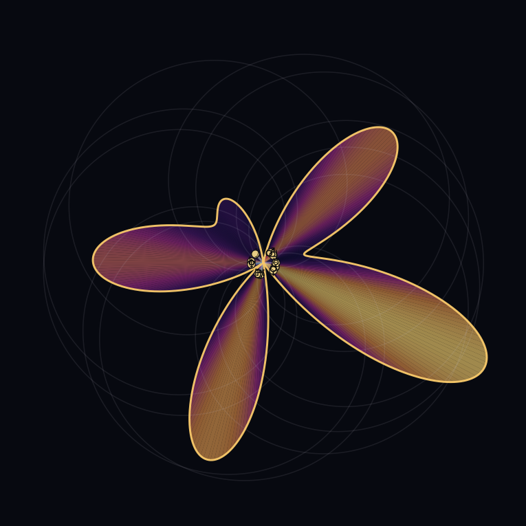 Da Vinci's interference field: a fourfold rose, with the ten phasor waves faintly visible behind it.