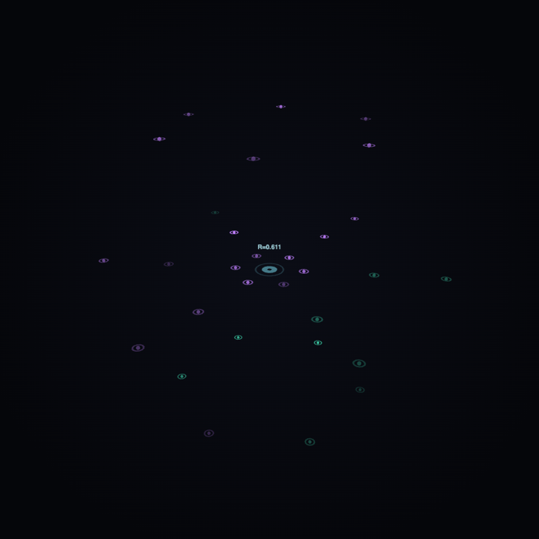 Scalar Flower poster — the choir field, planets summed as waves into bright and quiet regions
