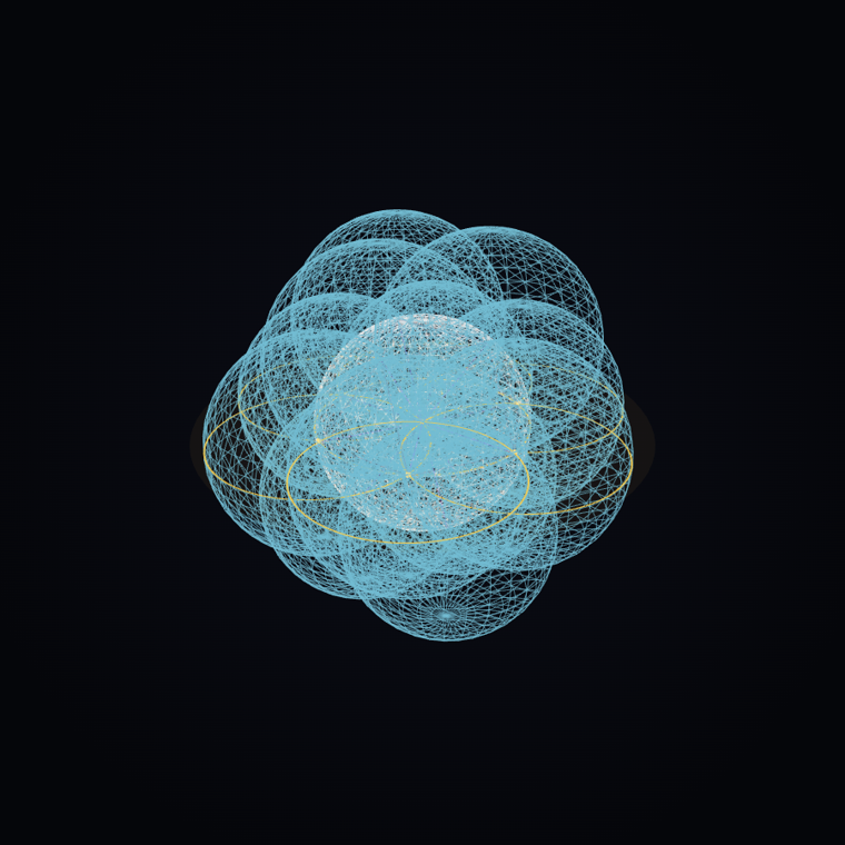 Scalar Flower poster — proof the flat Flower of Life is the 3D sphere-packing seen edge-on